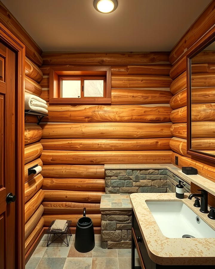 Log Cabin Walls - 25 Rustic Bathroom Ideas