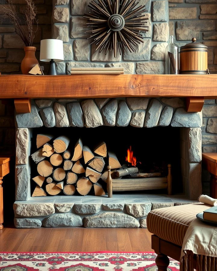 Log Stack Storage - 25 Rustic Fireplaces