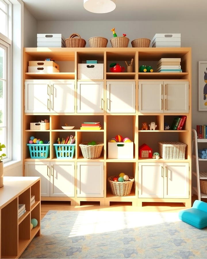 Low Height Storage Units for Kid Friendly Access - 25 Playroom Storage Ideas