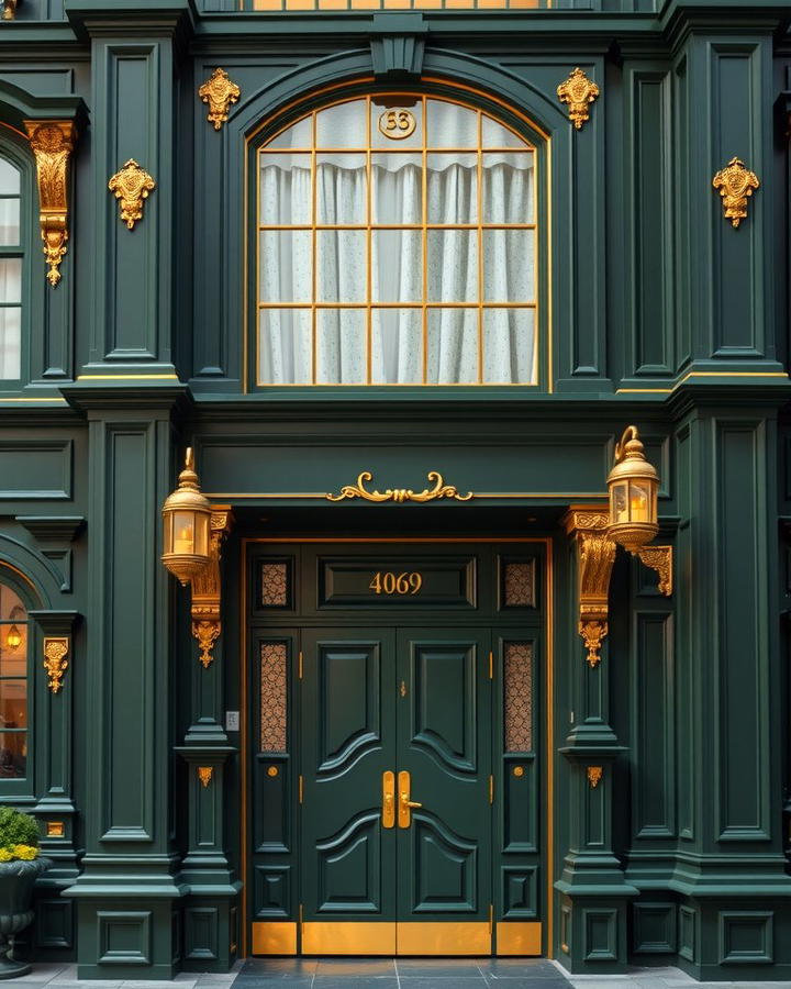 Luxurious Appeal with Dark Green and Gold Details - 30 Dark Green Exterior Ideas