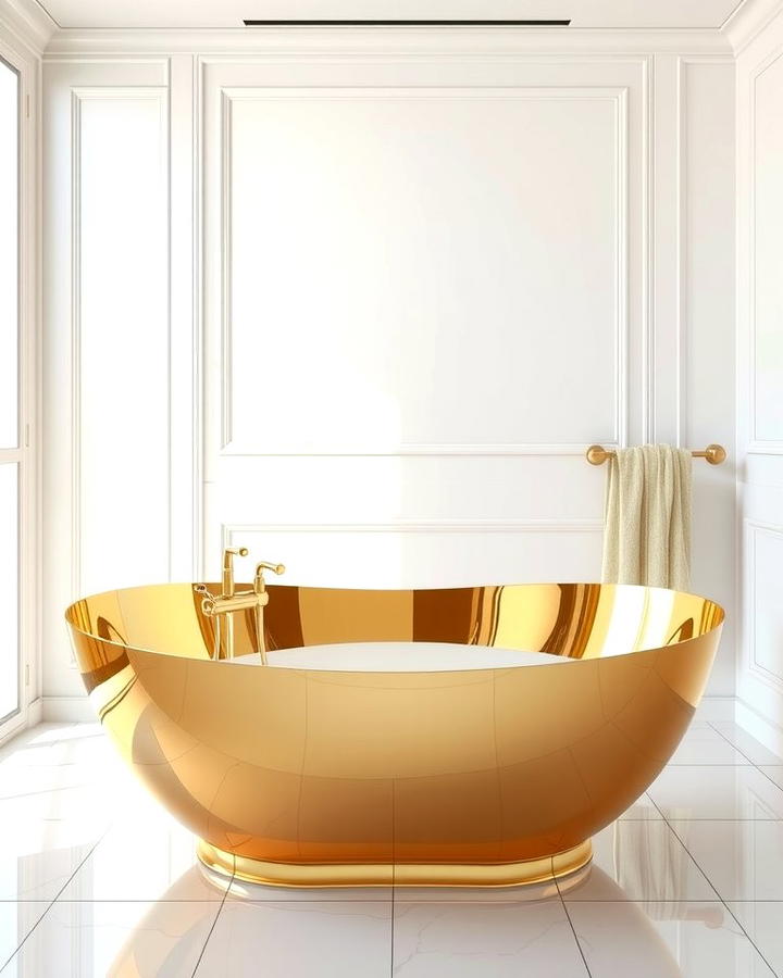 Luxurious Freestanding Gold Bathtub - 25 White and Gold Bathroom Ideas