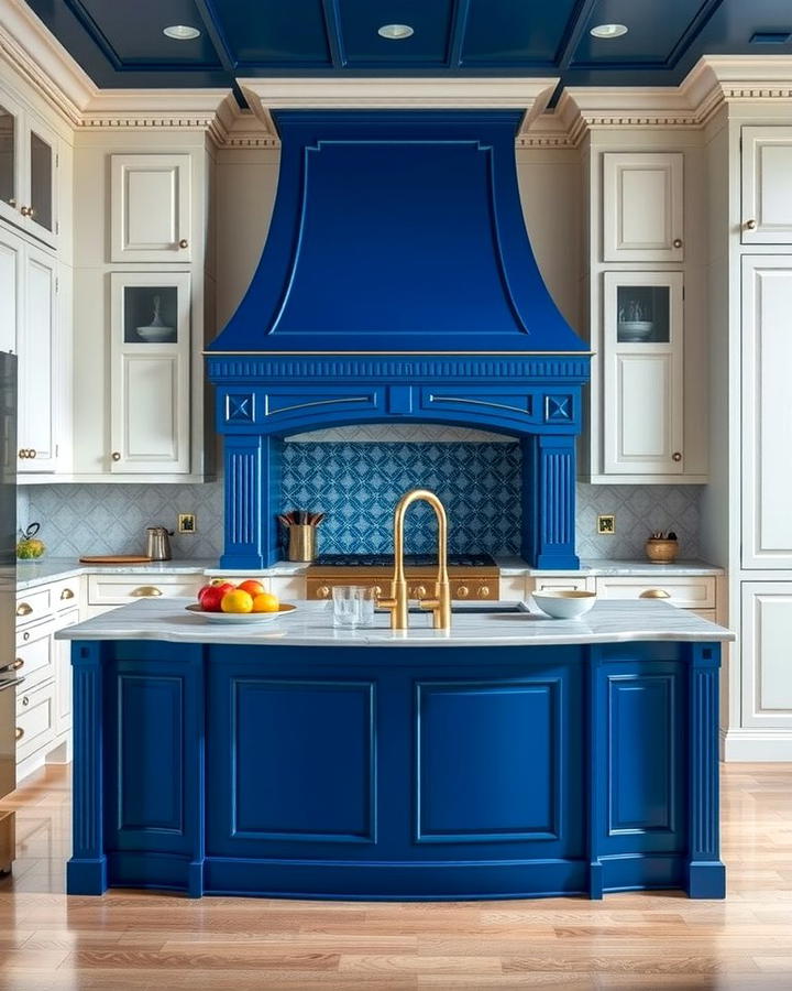 Luxurious Look with White Cabinets and Royal Blue Island - 25 White Kitchen Cabinets With Blue Island