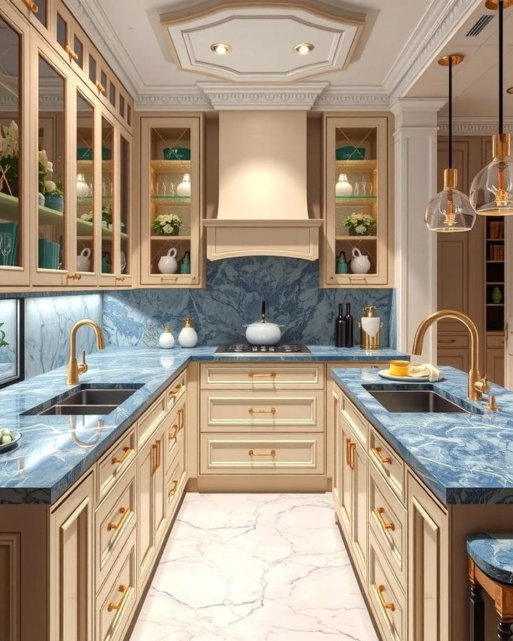 Luxurious Marble Effect - 30 kitchens with blue countertops