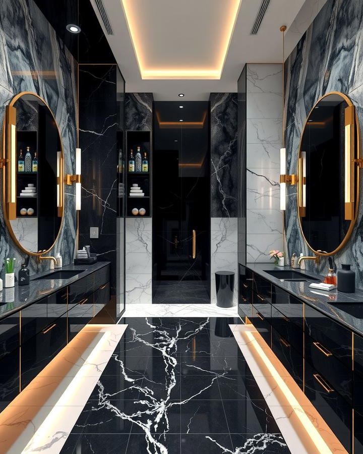 Luxurious Marble and Black Countertop Pairing - 30 bathroom with black countertops ideas