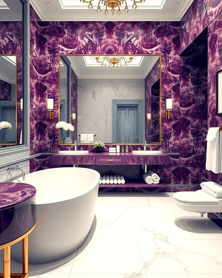 Luxurious Purple Marble Accents - 25 Purple Bathroom Ideas