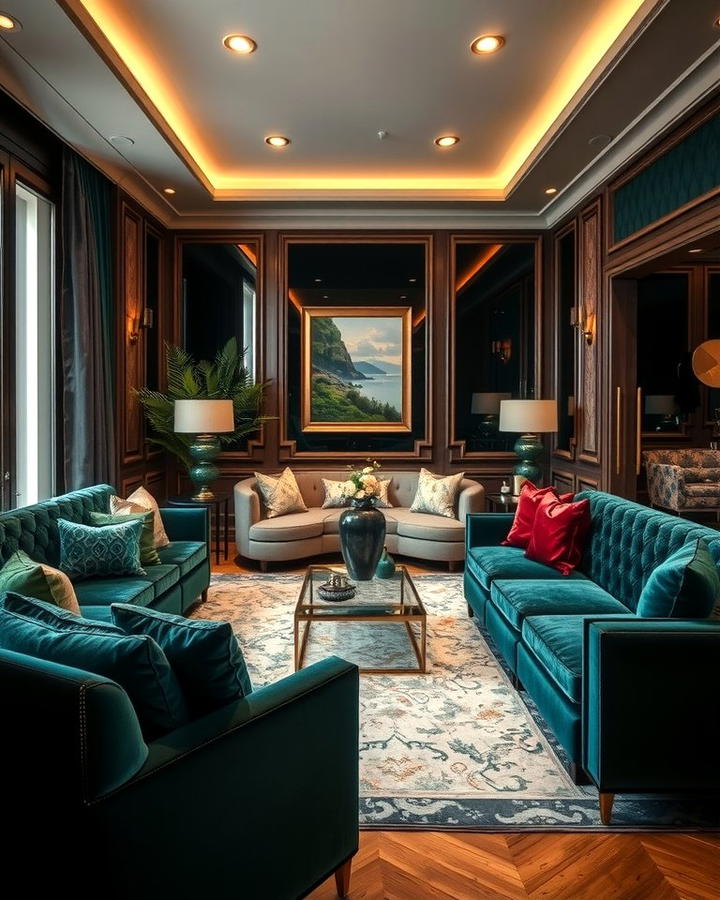 Luxurious Velvet Accents - 25 Sunken Living Room Ideas