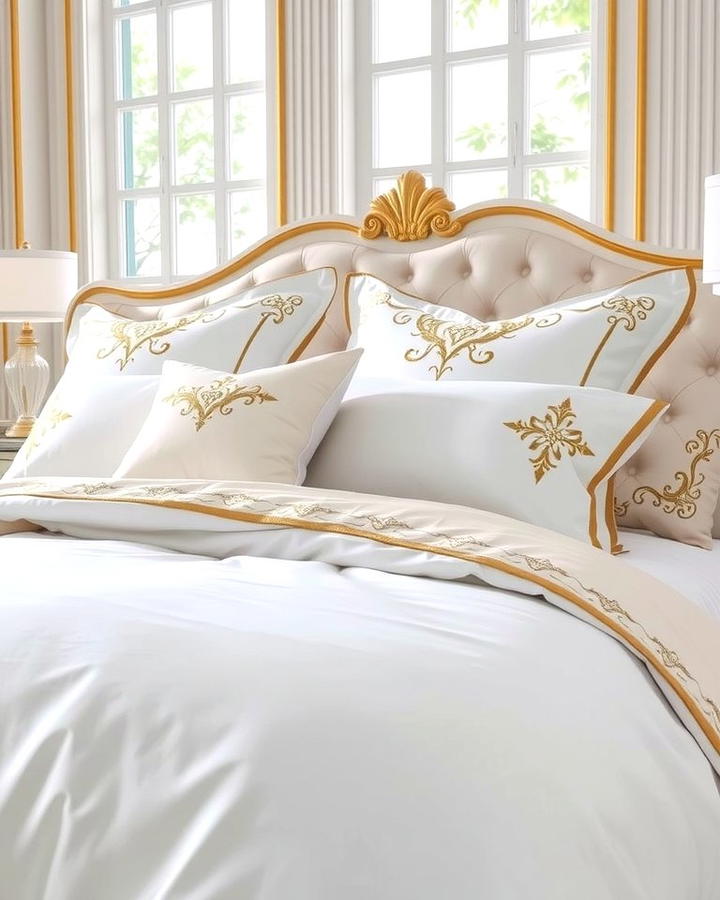 Luxurious White and Gold Bedding - 25 White and Gold Bedroom Ideas