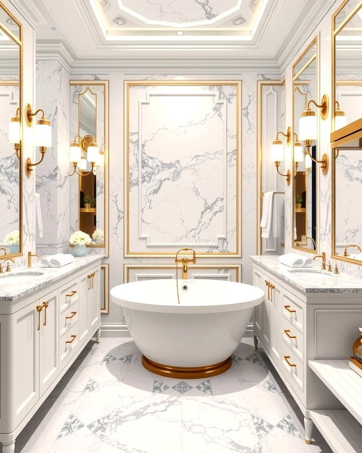 Marble Accents - 30 Art Deco Bathroom Ideas