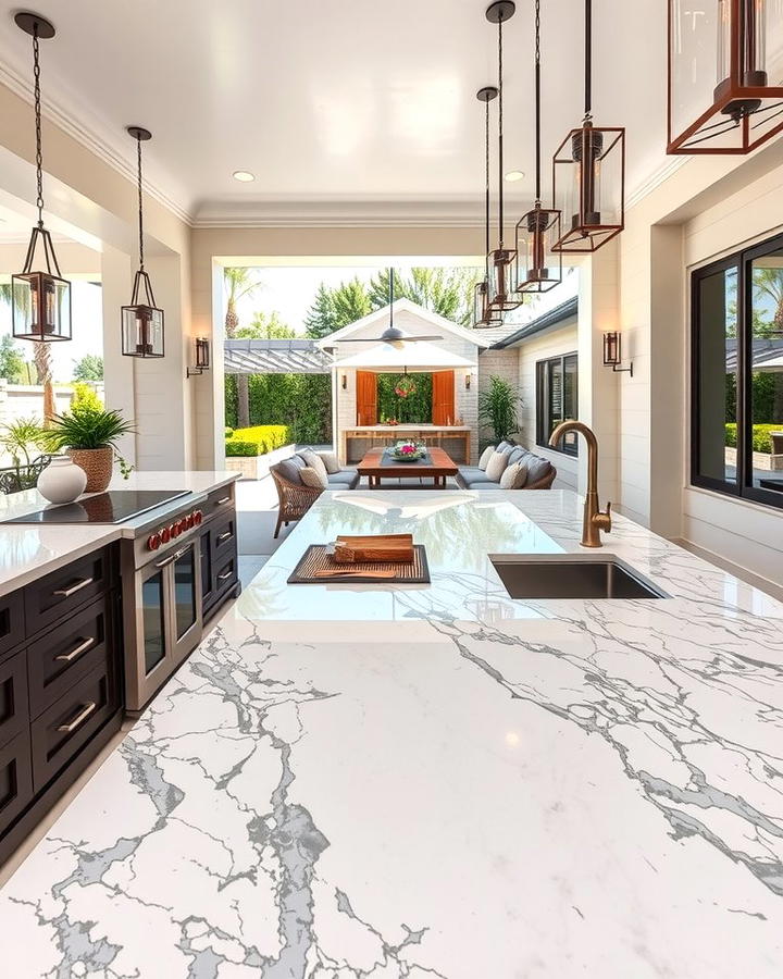 Marble Countertops for Luxurious Sophistication - 25 Outdoor Kitchen Countertop Ideas