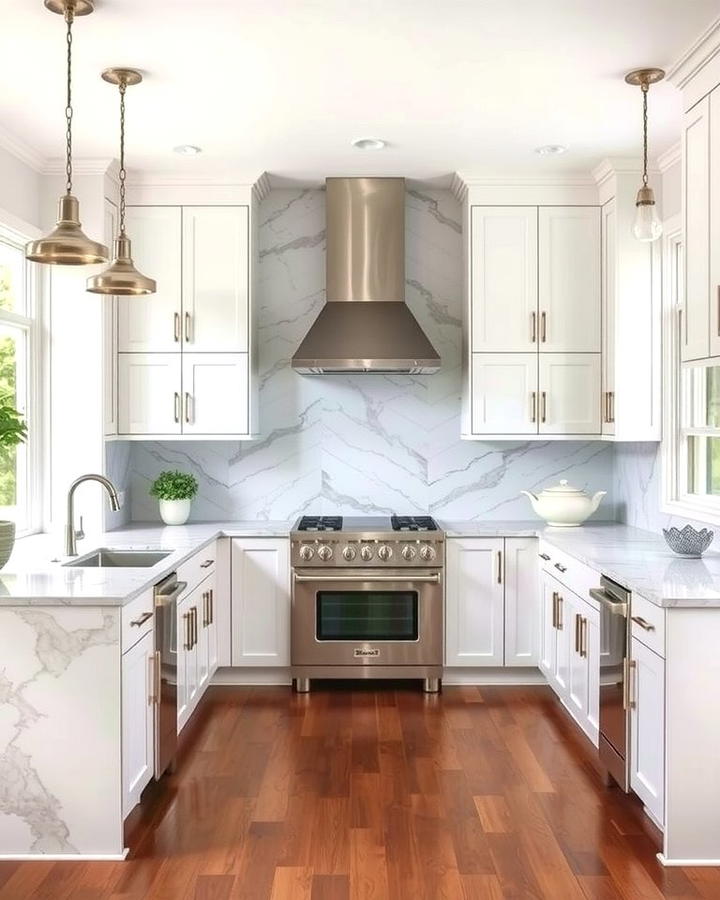 Marble Countertops for a Luxurious Touch - 25 White Kitchen with Stainless Steel Appliances Ideas