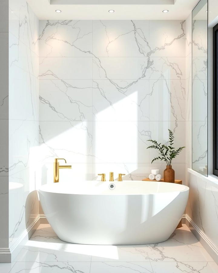 Marble Effect Tiles - 30 Half-wall Tile Bathroom Ideas