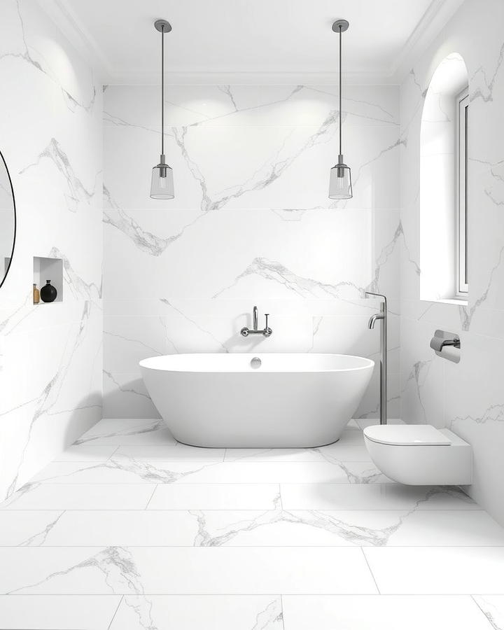 Marble Effect White Tiles - 30 White Tile Bathroom Ideas