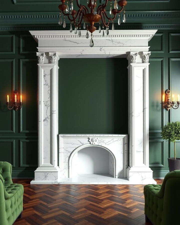 Marble Fireplace Surround - 25 Victorian Dark Green Living Room Ideas