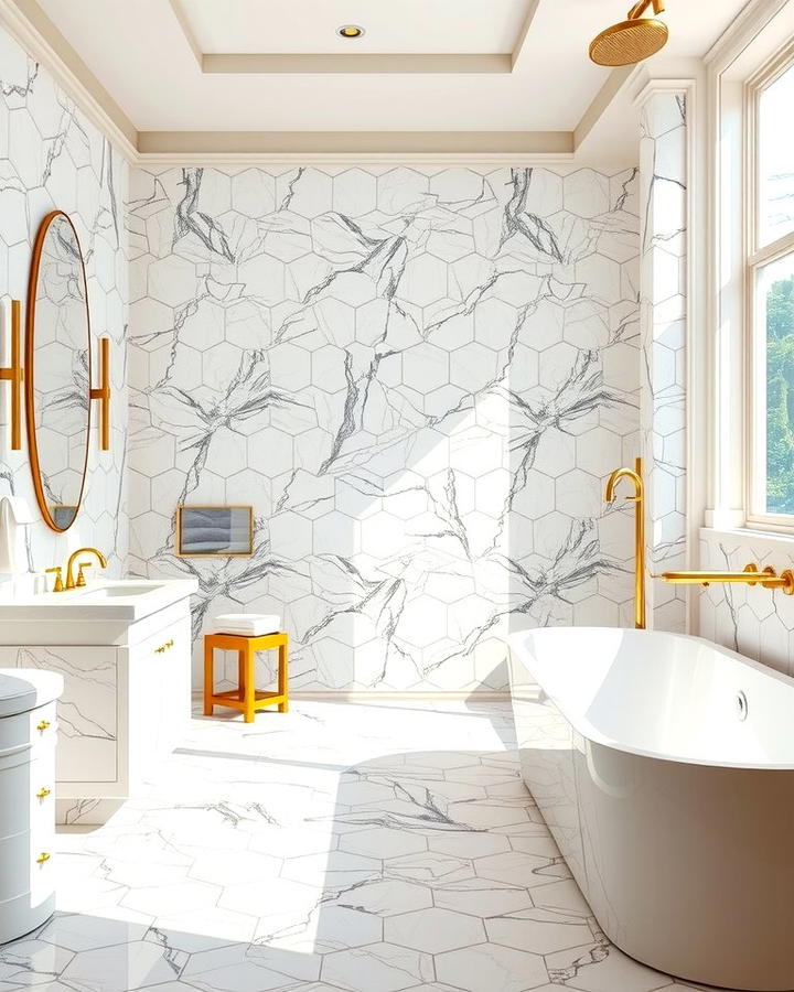 Marble Hexagon Tiles for Luxury and Elegance - 30 Bathrooms With Hexagon Tile Floors