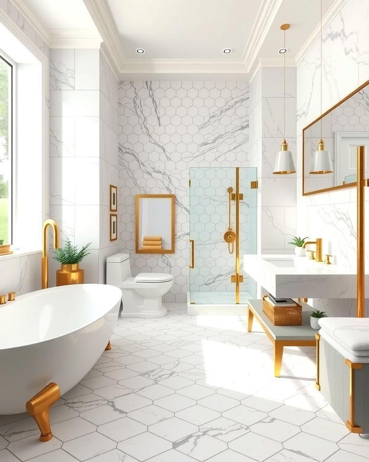 Marble Hexagon Tiles for Luxury - 30 Bathrooms With Hexagon Tile Floors