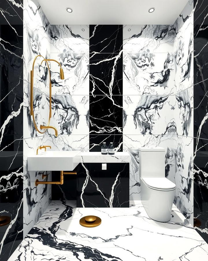 Marble Inspired Tiles - 30 Black and White Bathroom Tile Ideas