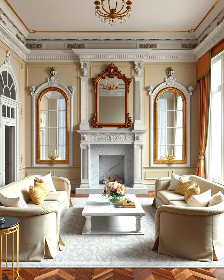 Marble Mantels - 25 Parisian-style Living Room Ideas