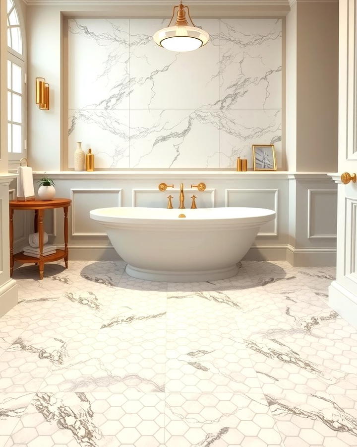 Marble Penny Tile Elegance - 25 Penny Tile Bathroom Floor Ideas