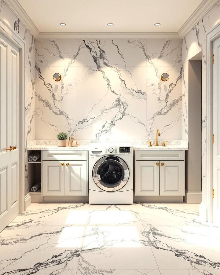 Marble Tiles for an Elegant Finish - 30 Laundry Room Tile Ideas