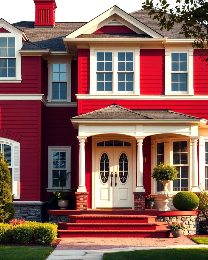 Maroon Red with Cream Trim - 25 red home exterior ideas