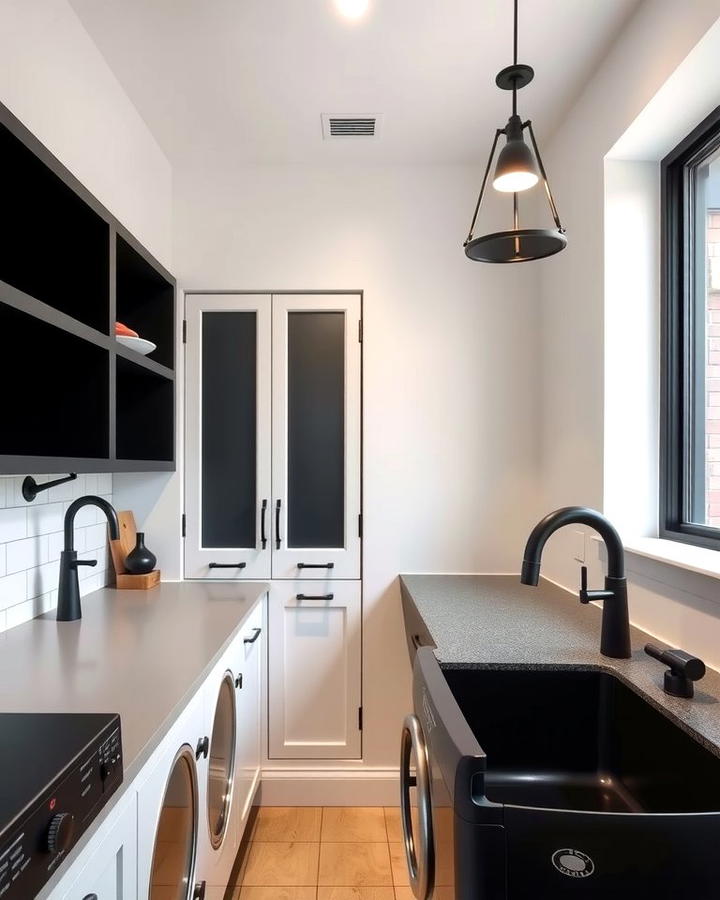 Matte Black Fixtures for a Contemporary Touch - 30 black laundry room ideas