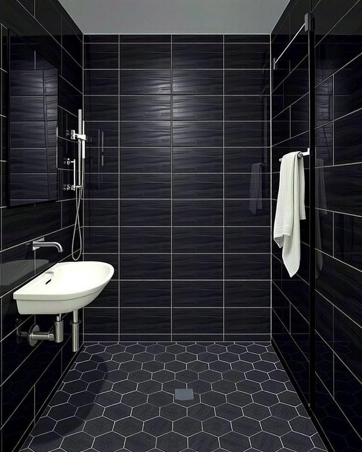 Matte Black Tiles for Dramatic Contrast - 30 Shower Floor Tile Ideas