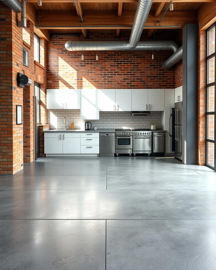 Matte Finish Concrete for Industrial Charm - 25 White Kitchen Floor Ideas