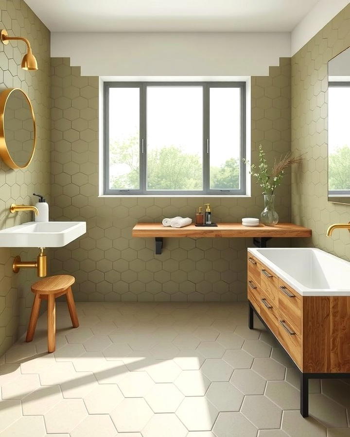 Matte Olive Green Hexagon Tiles - 30 Green Bathroom Tile Ideas