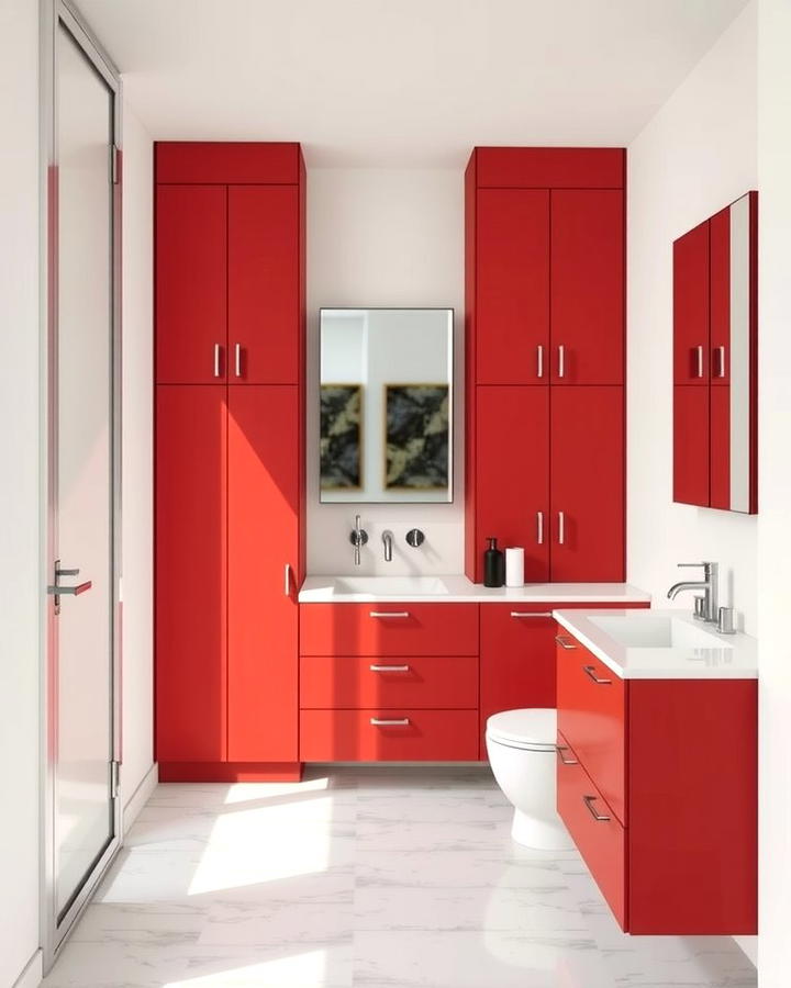 Matte Red Cabinets - 25 Red Bathroom Ideas