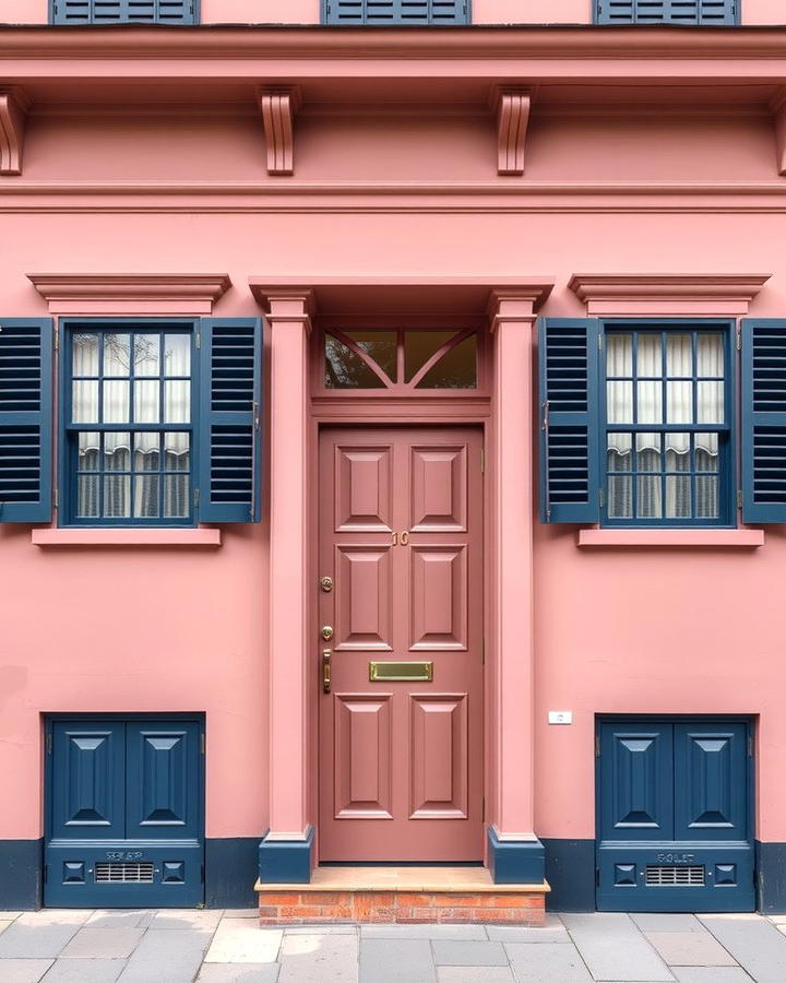 Mauve Pink with Navy Blue Accents - 25 Pink House Exterior Ideas