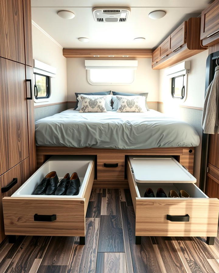 Maximize Storage with Under Bed Compartments - 25 Rv Bedroom Ideas