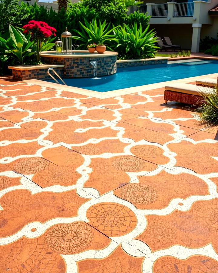 Mediterranean Inspired Stamped Concrete - 25 Stamped Concrete Pool Deck Ideas