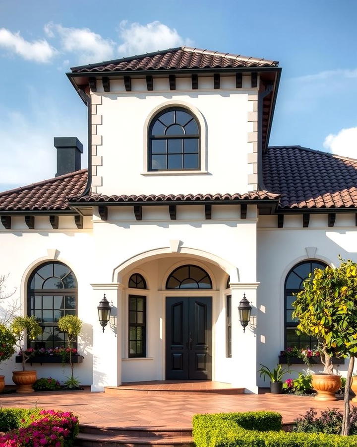 Mediterranean Revival Refresh - 25 White Exterior Home with a Black Roof Ideas