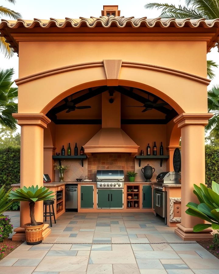 Mediterranean Style Gazebo with Clay Elements - 30 Outdoor Kitchen with a Gazebo Ideas