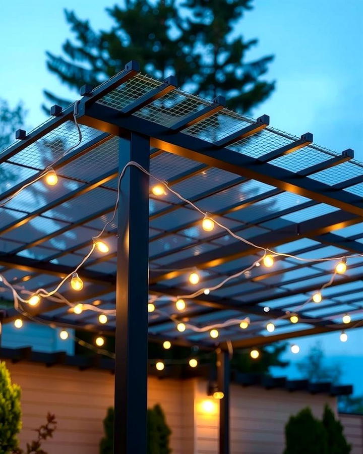 Metal Pergola with String Lights - 25 Patio Pergola Ideas