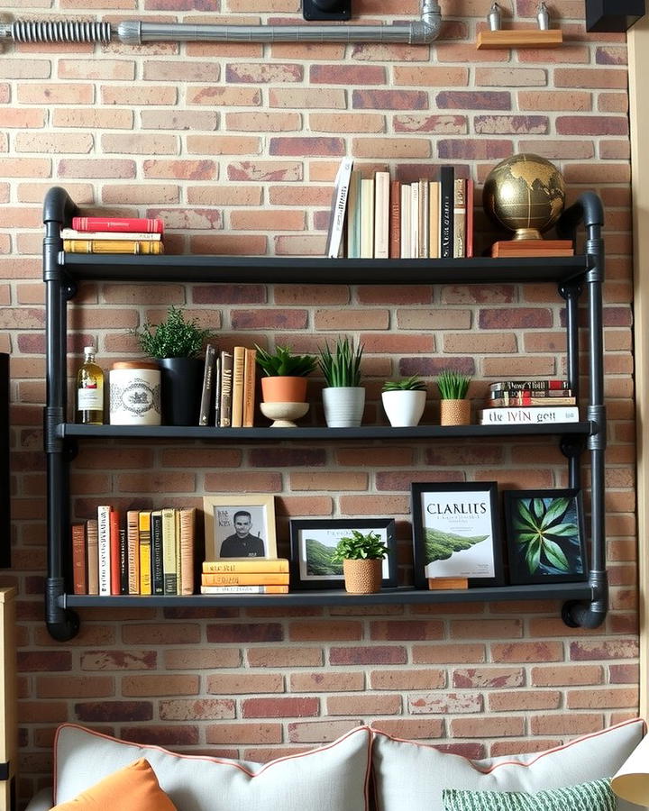 Metal Pipe Shelving - 30 Industrial Living Room Ideas