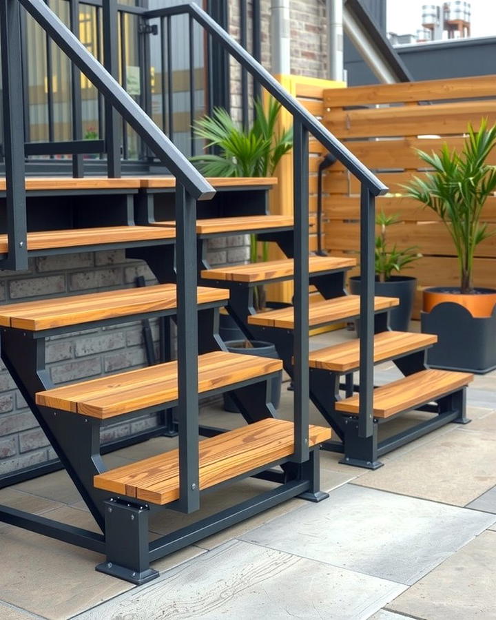 Metal and Wood Combination Steps - 25 Patio Steps Ideas