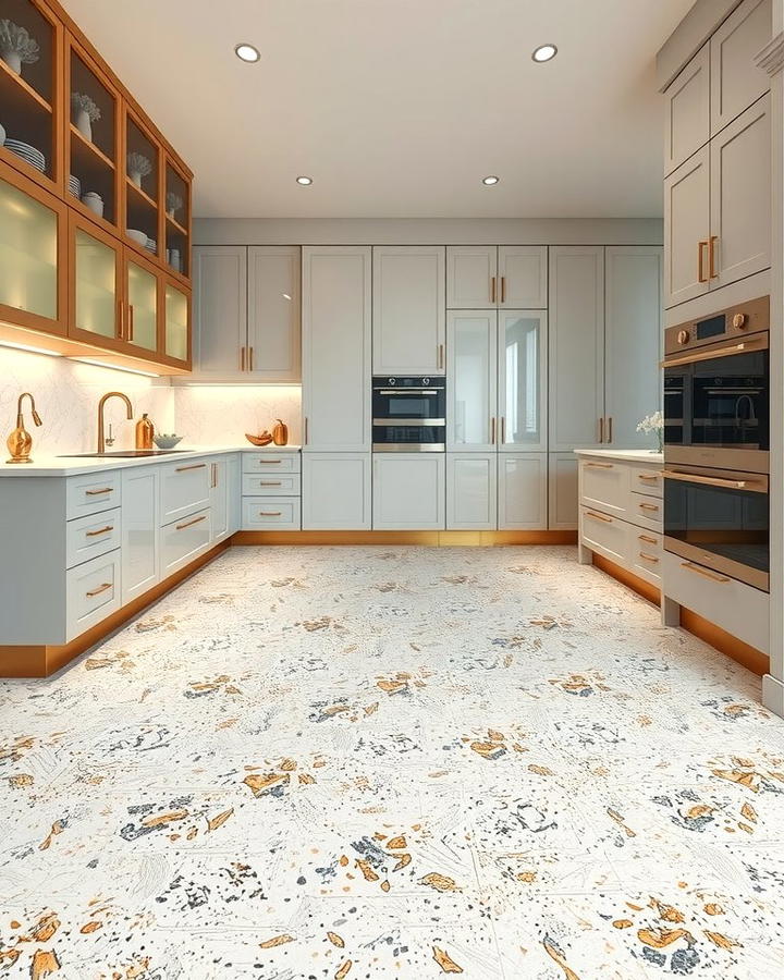 Metallic Accented Terrazzo - 25 Terrazzo Kitchen Floor Ideas