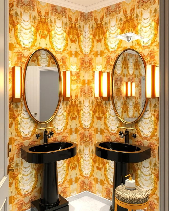 Metallic Accents - 25 Powder Room Wallpaper Ideas