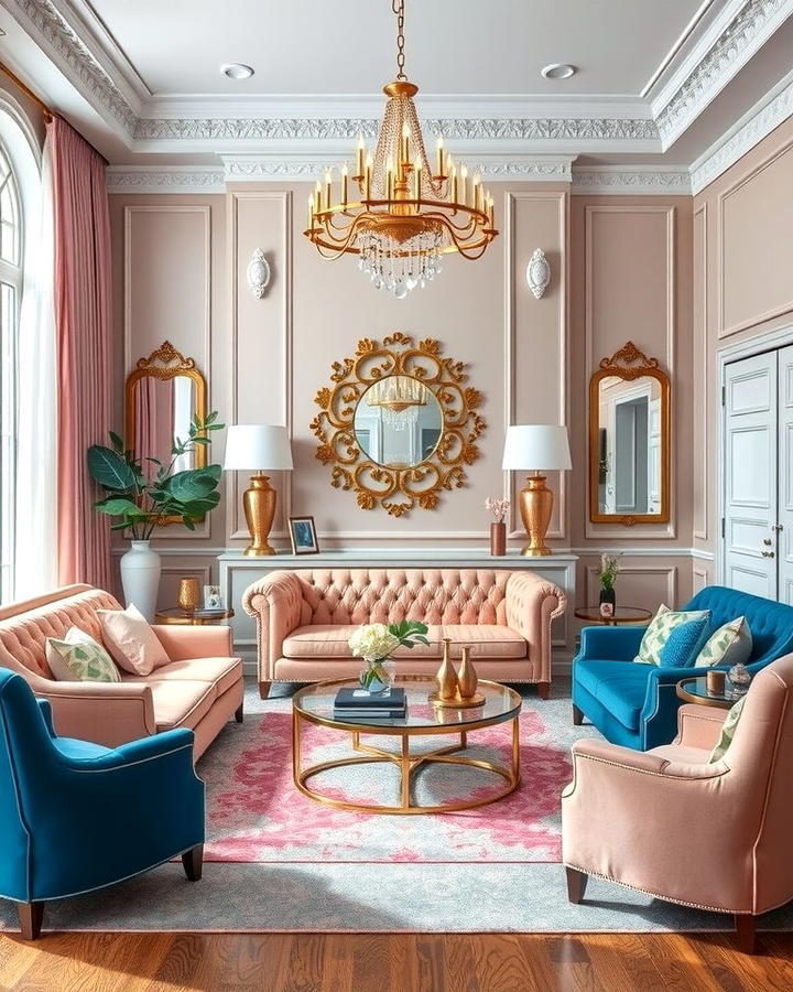 Metallic Highlights - 25 Pink and Blue Living Room Ideas