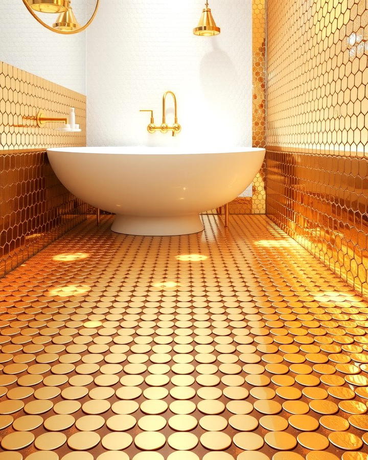 Metallic Penny Tiles - 25 Penny Tile Bathroom Floor Ideas