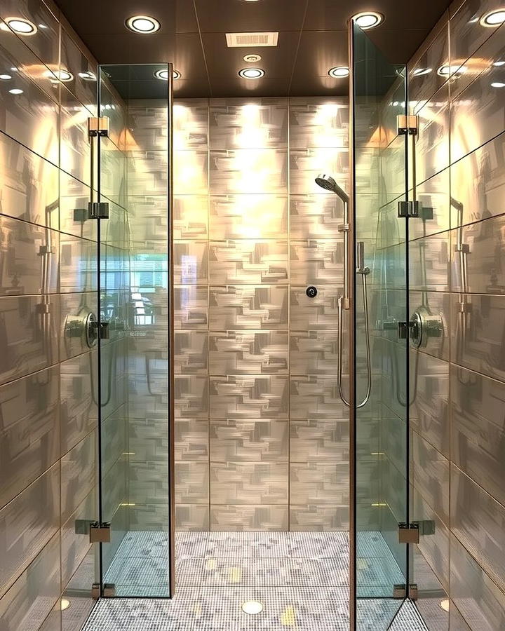 Metallic Tiles for a Futuristic Vibe - 25 Walk-in Shower Tile Ideas