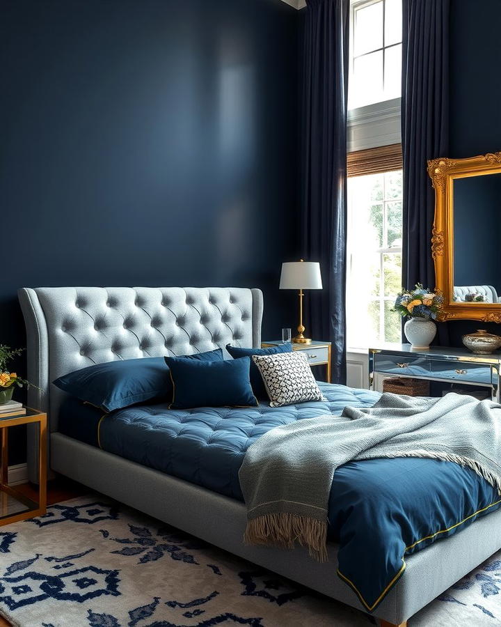 Metallic Touches for Elegance - 25 Navy Blue and Grey Bedroom Ideas