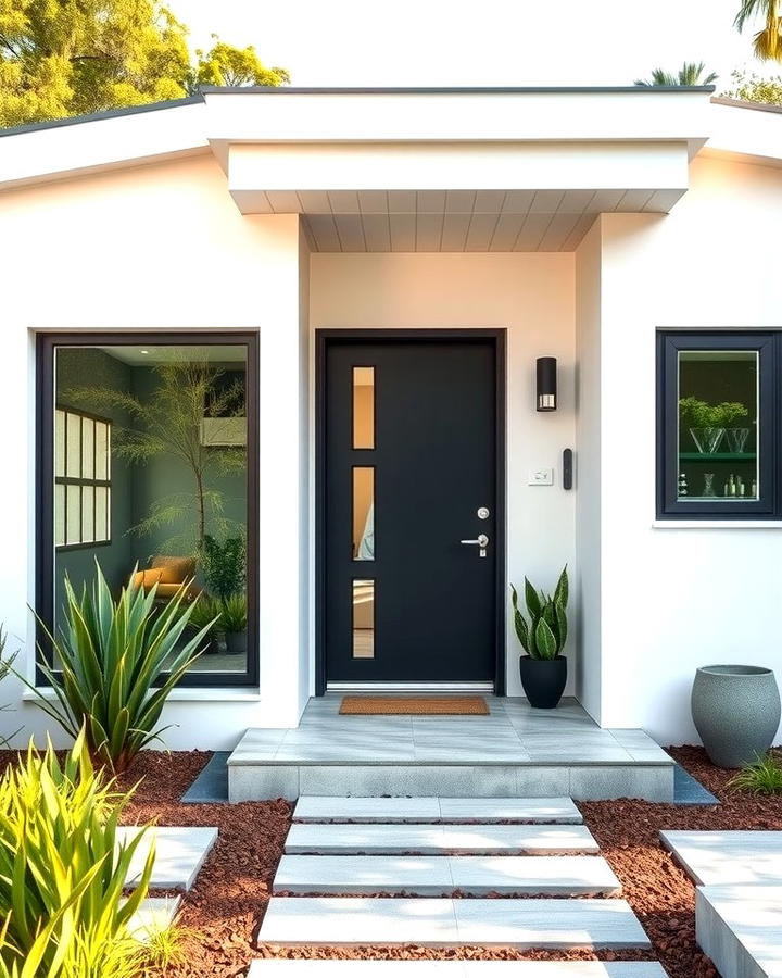 Mid Century Modern Contrast - 25 White House Ideas With Black Doors