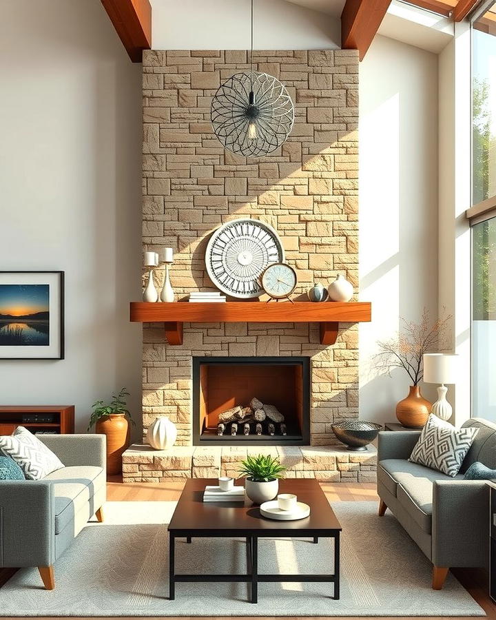 Mid Century Modern Elegance - 25 Stacked Stone Fireplace Ideas