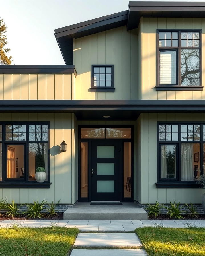 Mid Century Modern Vibes - 25 Sage Green House With Black Trim Ideas