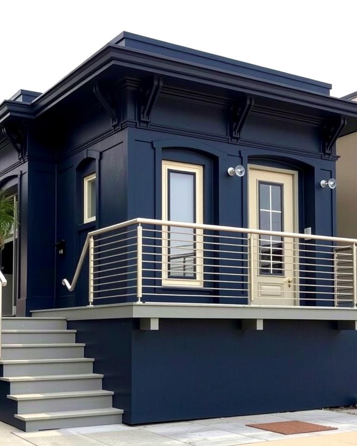 Midnight Blue with Metallic Silver Accents - 30 blue exterior house paint ideas