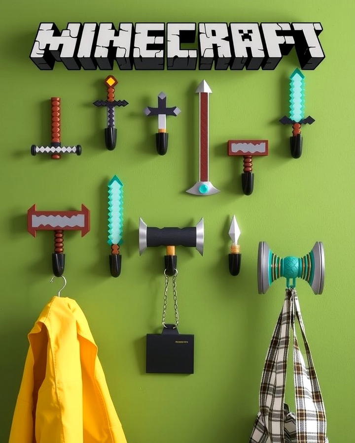 Minecraft Tool Wall Hooks - 30 Minecraft Themed Bedroom Ideas