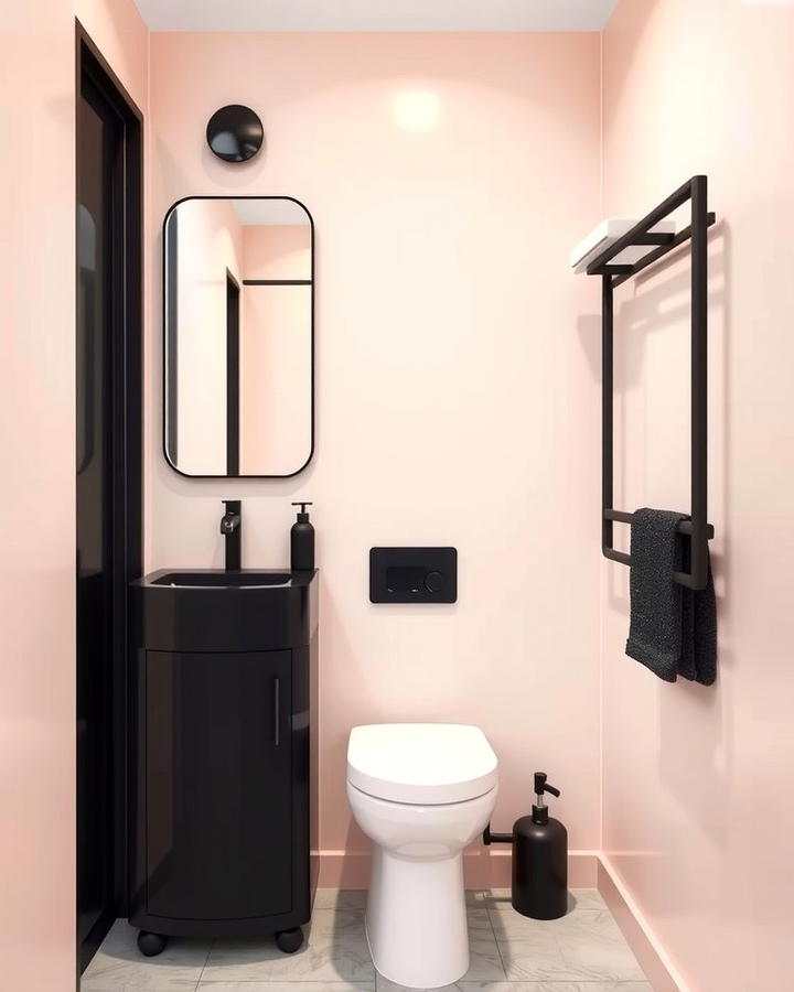 Minimal Pink and Black Powder Room - 25 Pink and Black Bathroom Ideas