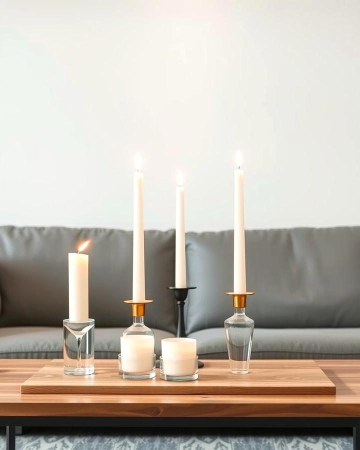 Minimalist Candle Arrangement - 25 Sofa Table Decor Ideas